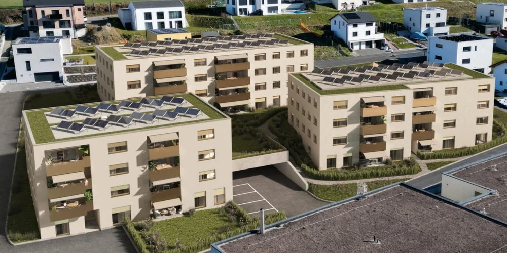 Quartier Vulliama à Murist (Estavayer) : 3 immeubles PPE avec centrale photovoltaïque. Ingénierie électrique et planification par impulse.